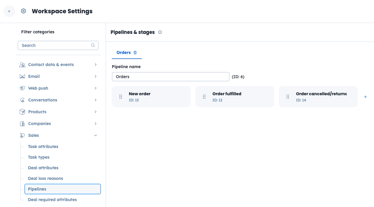 Order stage settings