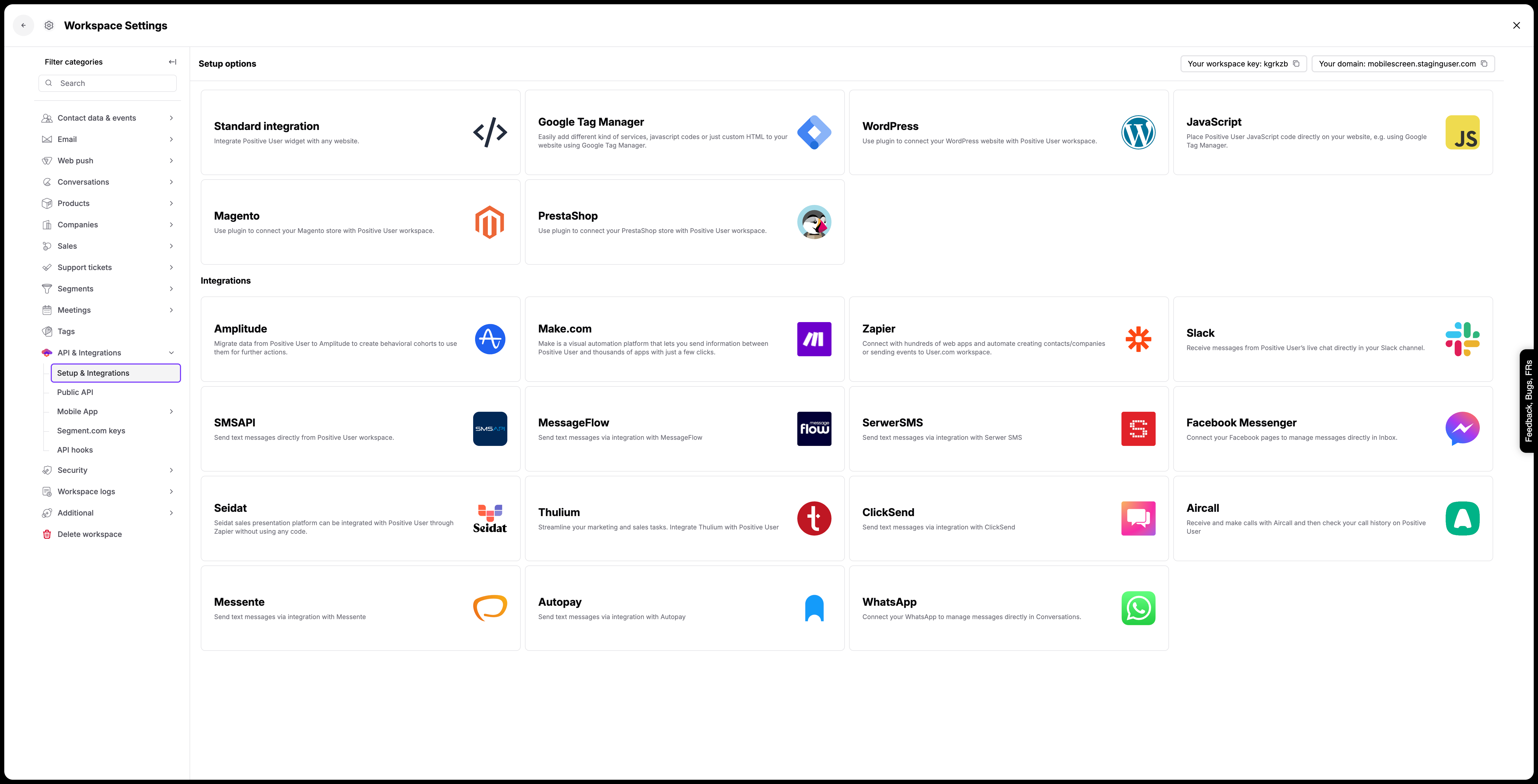 Integrations keys